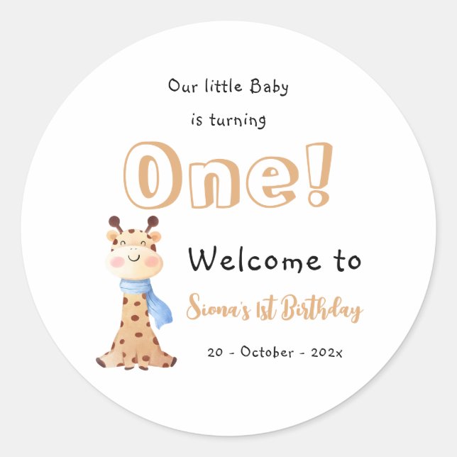 Pegatina Redonda Nuestro bebé cumple un lindo cumpleaños (Anverso)