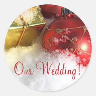 Pegatina Redonda ¡Nuestro Boda de la invitación a la boda de navida