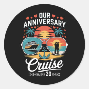 Pegatina Redonda Nuestro Crucero de Aniversario Celebrando 20 Años