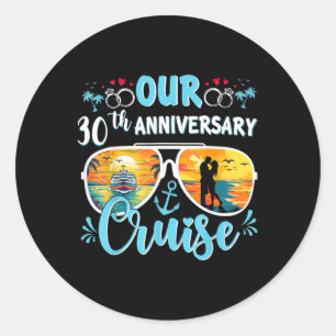 Pegatina Redonda Nuestro crucero de aniversario de bodas número 30