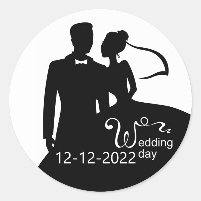 Pegatina Redonda Nuestro Día de Boda (Anverso)