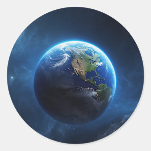 Pegatina Redonda Nuestro hogar zafiro en el espacio