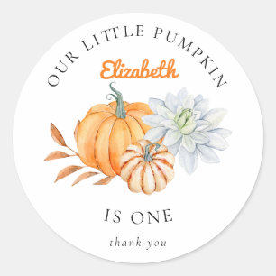 Pegatina Redonda Nuestro pequeño calabaza primer cumpleaños elegant