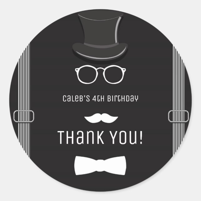 Pegatina Redonda Nuestro pequeño hombre hipster tirantes fiesta de  (Anverso)