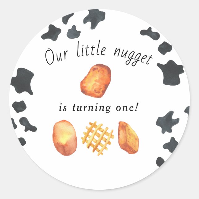 Pegatina Redonda Nuestro pequeño nugget está convirtiendo a un niño (Anverso)