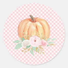 Pegatina Redonda Nuestro pequeño pumpkin floral primer cumpleaños