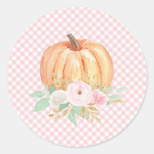 Pegatina Redonda Nuestro pequeño pumpkin floral primer cumpleaños