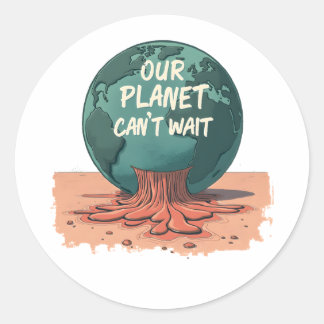 Pegatina Redonda Nuestro Planeta No Puede Esperar – Acción Climátic