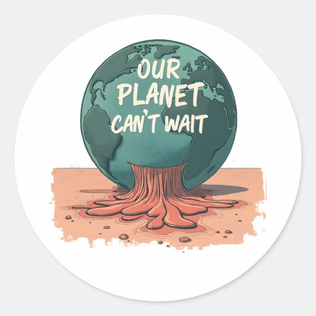 Pegatina Redonda Nuestro Planeta No Puede Esperar – Acción Climátic (Anverso)