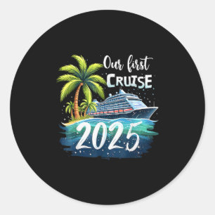 Pegatina Redonda Nuestro Primer Crucero 2025 Juntos Viaje Familiar