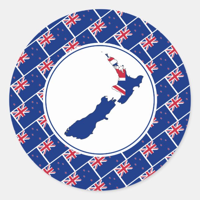 Pegatina Redonda NUEVA BANDERA ZELANDESA Mapa Aotearoa (Anverso)