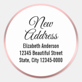 Pegatina Redonda Nueva dirección Black Script White Pink Elegant