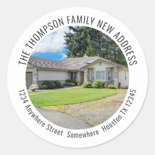Pegatina Redonda Nueva dirección de devolución de nombre de foto de