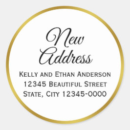 Pegatina Redonda Nueva dirección de White and Faux Gold