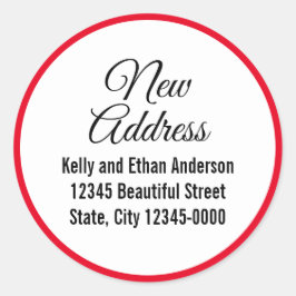 Pegatina Redonda Nueva dirección Invitación de movimiento rojo blan