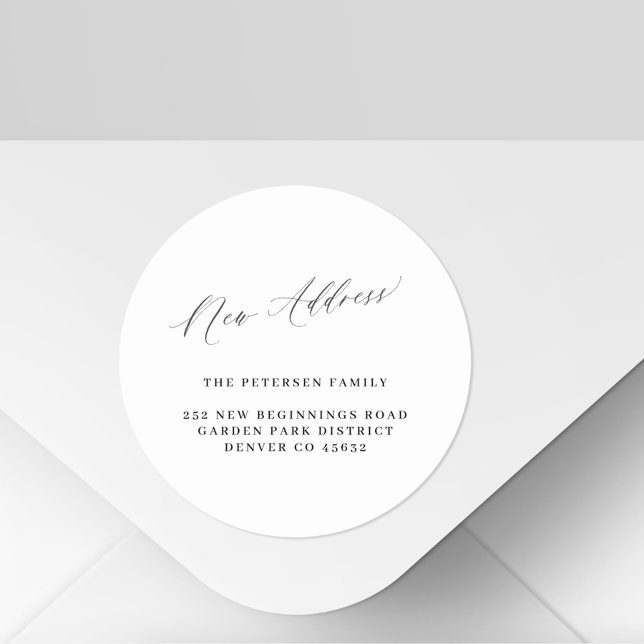 Pegatina Redonda Nueva dirección invitación de movimiento simple bl (Subido por el creador)
