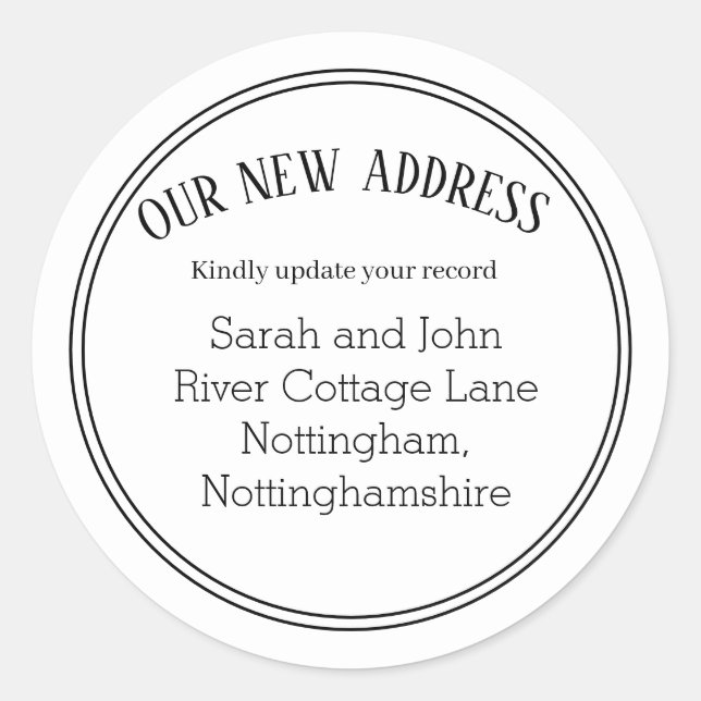 Pegatina Redonda Nueva dirección Moviendo Invitación Pegatinas blan (Anverso)