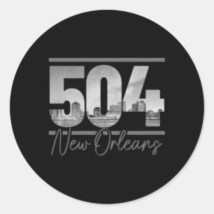 Pegatina Redonda Nueva Orleans 504 Area Code Skyline Louisiana