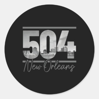 Pegatina Redonda Nueva Orleans 504 Area Code Skyline Louisiana
