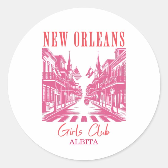 Pegatina Redonda nueva orleans bachelorette rosa (Anverso)