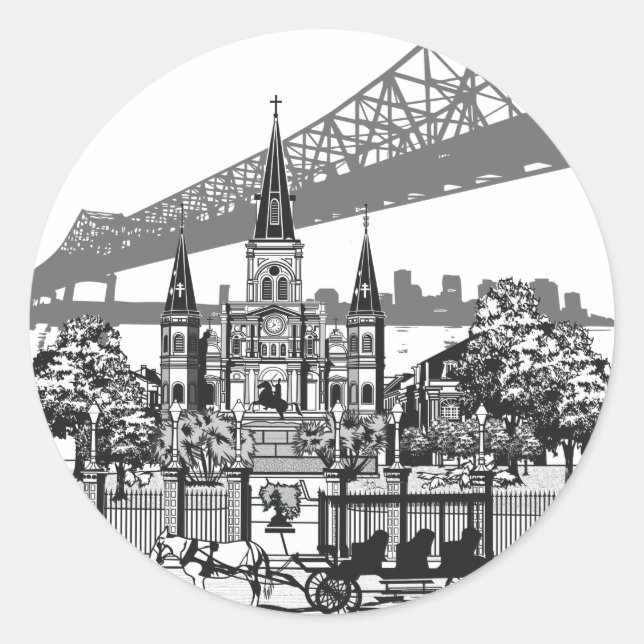 Pegatina Redonda Nueva Orleans Louisiana (Anverso)