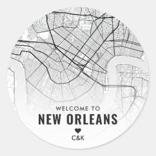 Pegatina Redonda Nueva Orleans, mapa de la ciudad de Luisiana   Bie