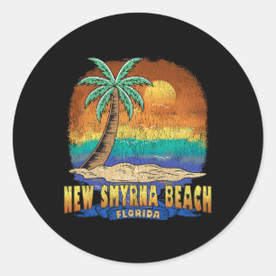 Pegatina Redonda Nueva playa de Smyrna Florida Vintage Molesto Souv