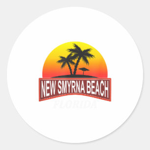 Pegatina Redonda Nueva Smyrna Beach Florida - Vacaciones en la Play