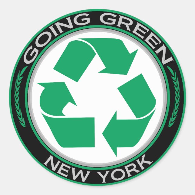 Pegatina Redonda Nueva York en reciclaje verde (Anverso)