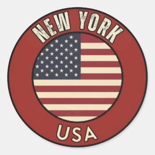Pegatina Redonda Nueva York Estados Unidos de América