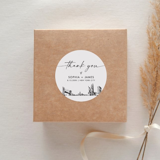 Pegatina Redonda Nueva York Gracias por 3" (hoja de 6) (Subido por el creador)
