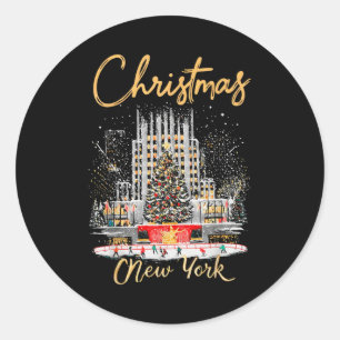 Pegatina Redonda Nueva York Ny Viaje de Chicas de Navidad Coinciden