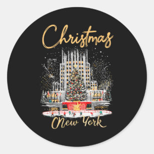 Pegatina Redonda Nueva York Ny Viaje De Chicas En Navidad Coinciden