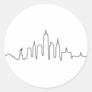 Pegatina Redonda NUEVA YORK NYC Manhatten USA Skyline Silhouette
