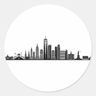 Pegatina Redonda NUEVA YORK NYC Manhatten USA Skyline Silhouette