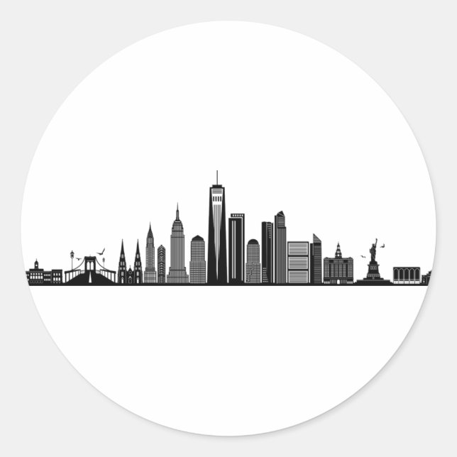 Pegatina Redonda NUEVA YORK NYC Manhatten USA Skyline Silhouette (Anverso)