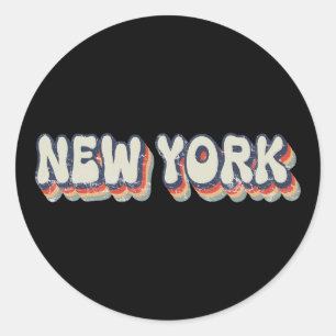 Pegatina Redonda Nueva York Retro 80s Ciudad Cromada 