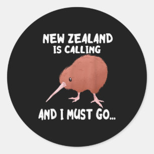 Pegatina Redonda Nueva Zelanda está llamando Ave Kiwi Animal Silves