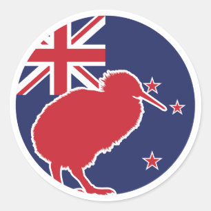 Pegatina Redonda Nueva Zelanda Kiwi New Zealand National Animal Fla