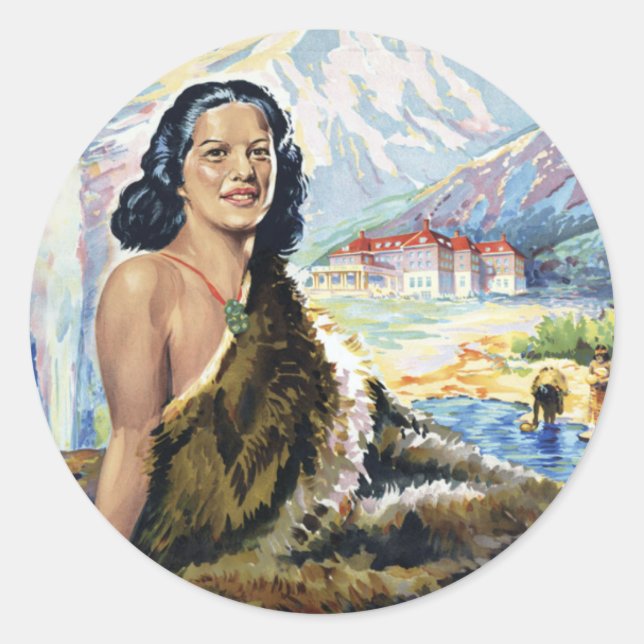 Pegatina Redonda Nueva Zelanda: País de las maravillas del Pacífico (Anverso)