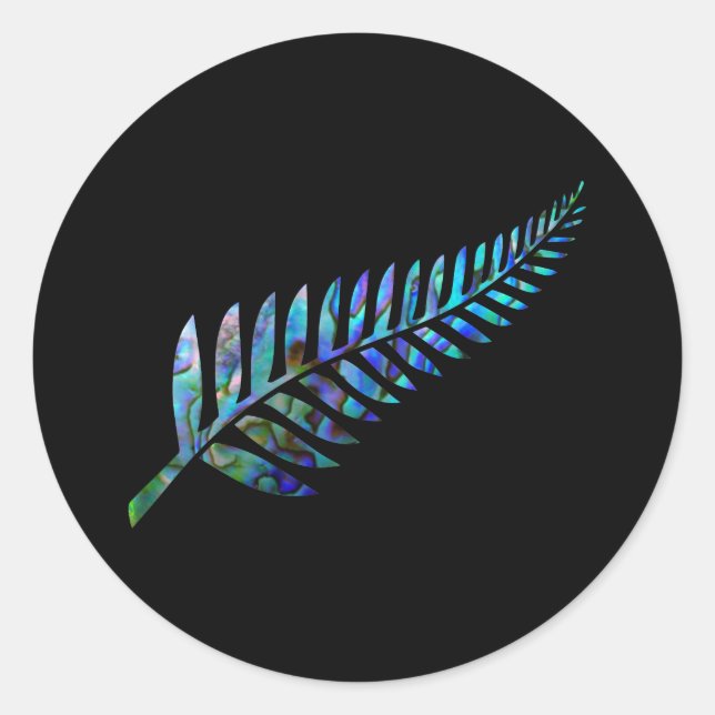 PEGATINA REDONDA NUEVA ZELANDIA KIWI FERN SIMPLE PAUA (Anverso)