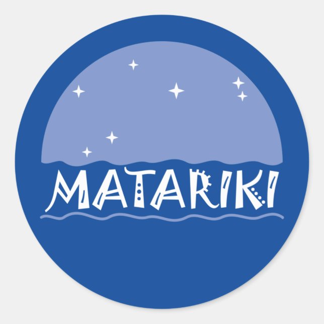 Pegatina Redonda Nueva Zelandia Siete Hermanas Maori MATARIKI 1a (Anverso)