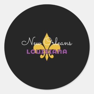 Pegatina Redonda Nuevas Orleans Louisiana Carnaval 2025 Flor de Lis