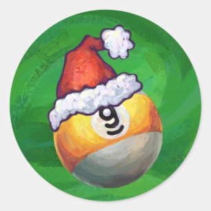 Pegatina Redonda Nueve bolas en Santa Hat en Green