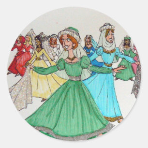 Pegatina Redonda Nueve damas bailando