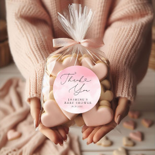Pegatina Redonda Nueve favoritos de Baby Shower en la nube rosa