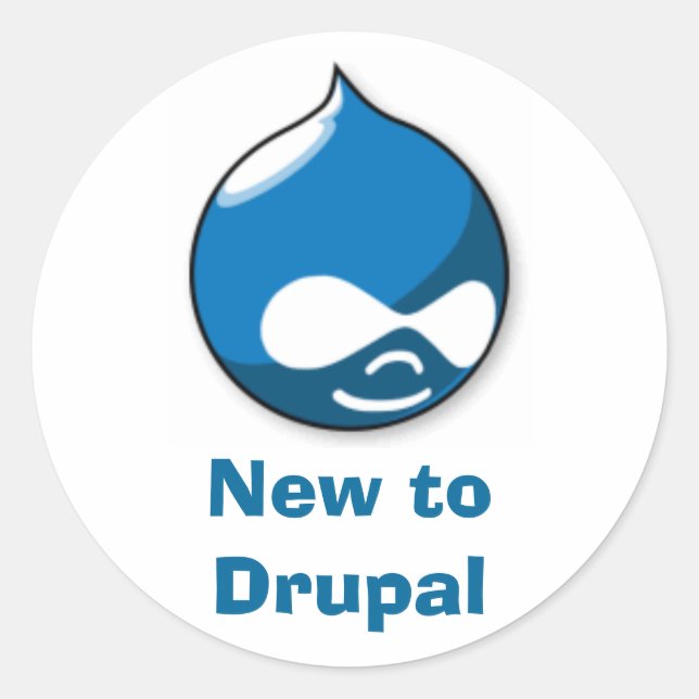 Pegatina Redonda Nuevo a Drupal (Anverso)