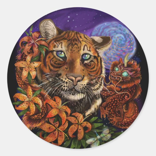 Pegatina Redonda Nuevo arte del Año Chino del Tigre 2022 (Anverso)