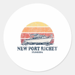 Pegatina Redonda Nuevo barco retro Port Richey Fl Vintage
