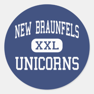 Pegatina Redonda Nuevo Braunfels - unicornios - alto - nuevo